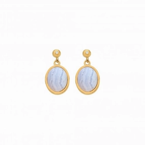 Hot Diamonds Gold Plated Sterling Silver Blue Lace Agate Oval Earrings