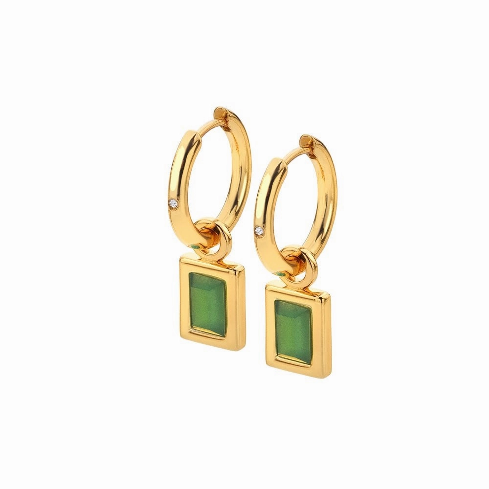 Hot Diamonds Gold Plated Sterling Silver Green Chalcedony Rectangle Earrings