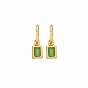 Hot Diamonds Gold Plated Sterling Silver Green Chalcedony Rectangle Earrings