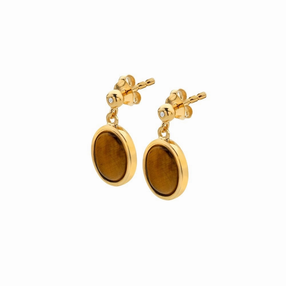 Hot Diamonds Gold Plated Sterling Silver Tigers Eye Oval Earrings