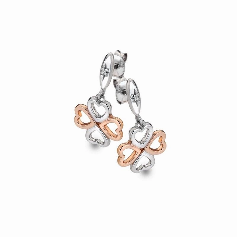 Hot Diamonds Sterling Silver Rose Gold Plate Lucky In Love Drop Earrings D