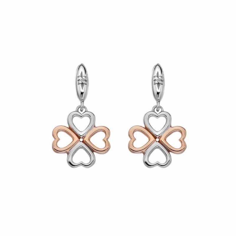 Hot Diamonds Sterling Silver Rose Gold Plate Lucky In Love Drop Earrings D
