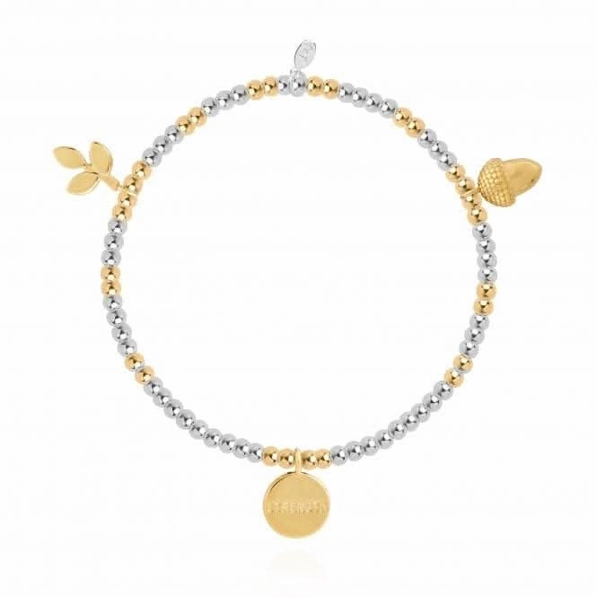 Lifes A Charm Strength Silver Gold Charm 17.5cm Stretch Bracelet 4264