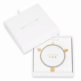 Lifes A Charm Strength Silver Gold Charm 17.5cm Stretch Bracelet 4264