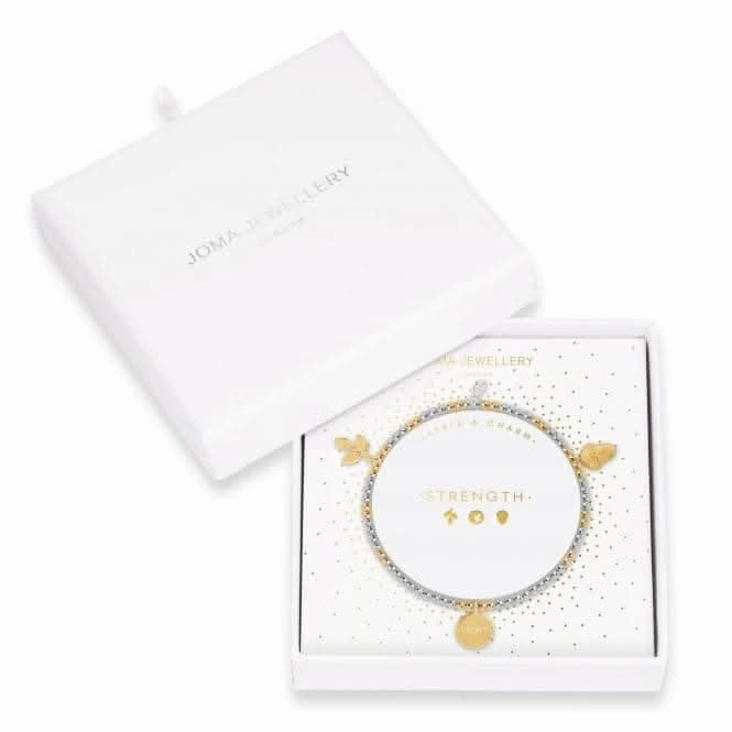 Lifes A Charm Strength Silver Gold Charm 17.5cm Stretch Bracelet 4264