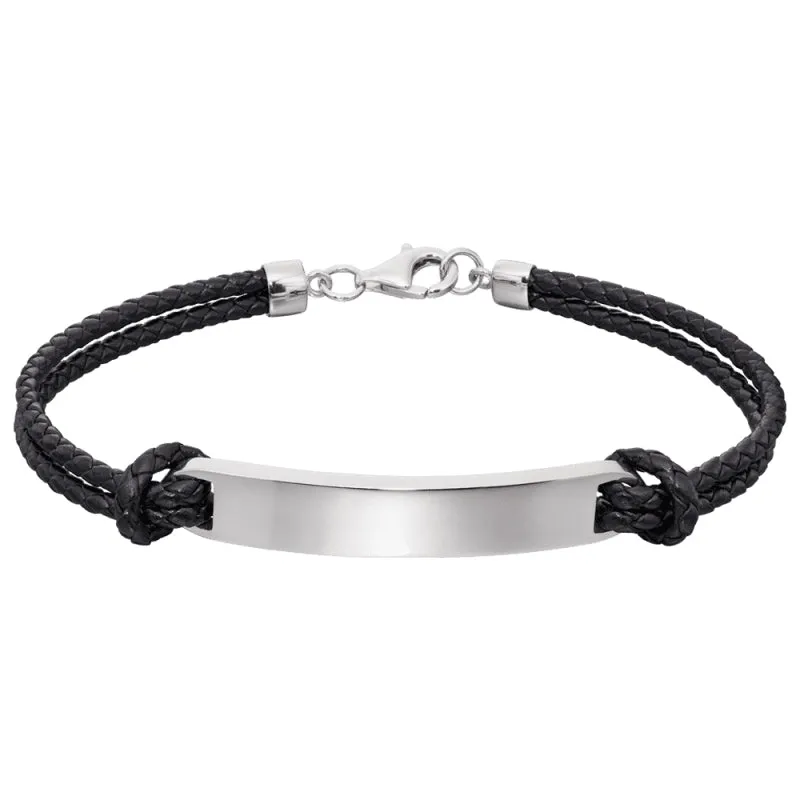 Little Star Sterling Silver Leather Loic Mens ID Tag Bracelet