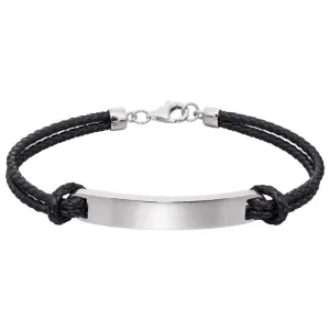 Little Star Sterling Silver Leather Loic Mens ID Tag Bracelet