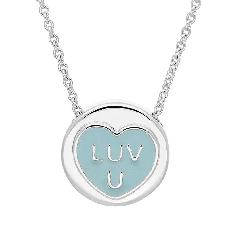 Love Hearts Sterling Silver Blue Enamel "Luv U" Necklace