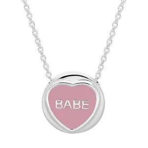 Love Hearts Sterling Silver Pink Enamel "Babe" Necklace