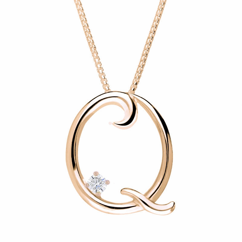 Love Letters 18ct Rose Gold 0.10ct Diamond Initial Q Necklace