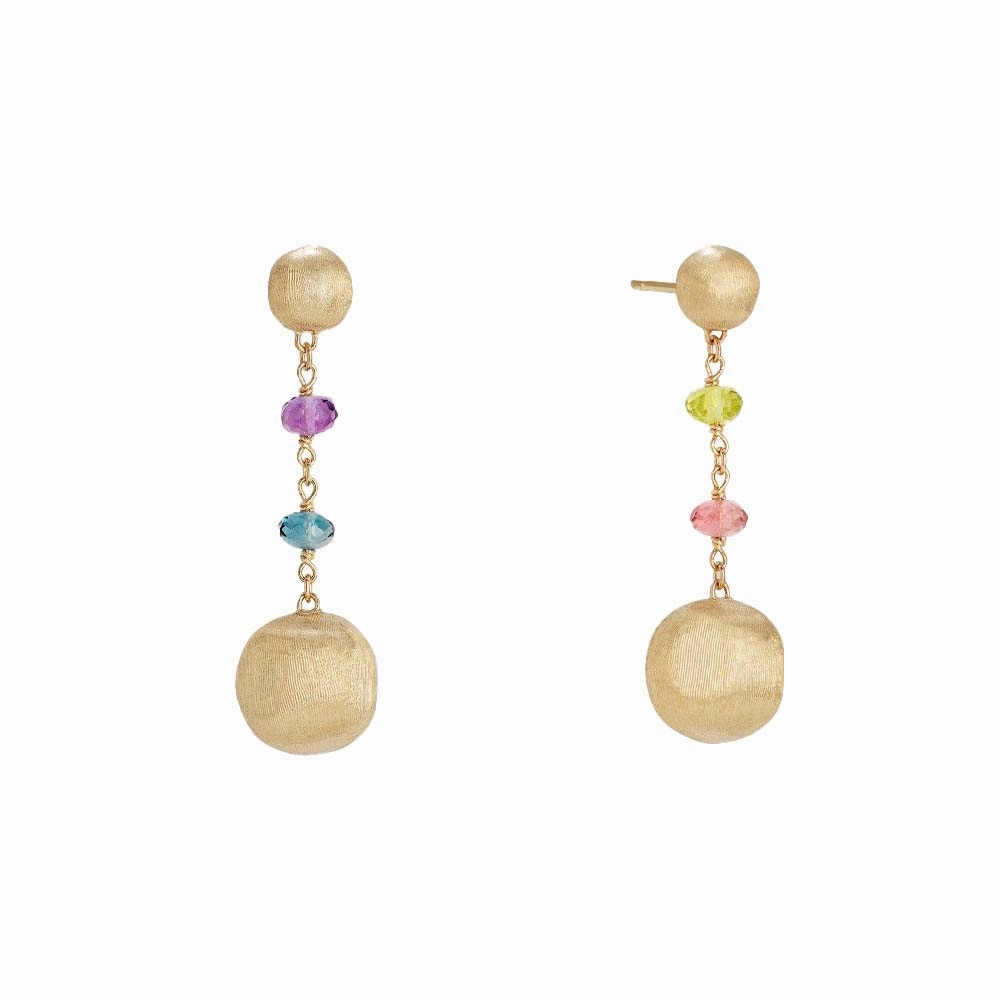 Marco Bicego Africa 18ct Yellow Gold Mixed Gemstone Drop Earrings D