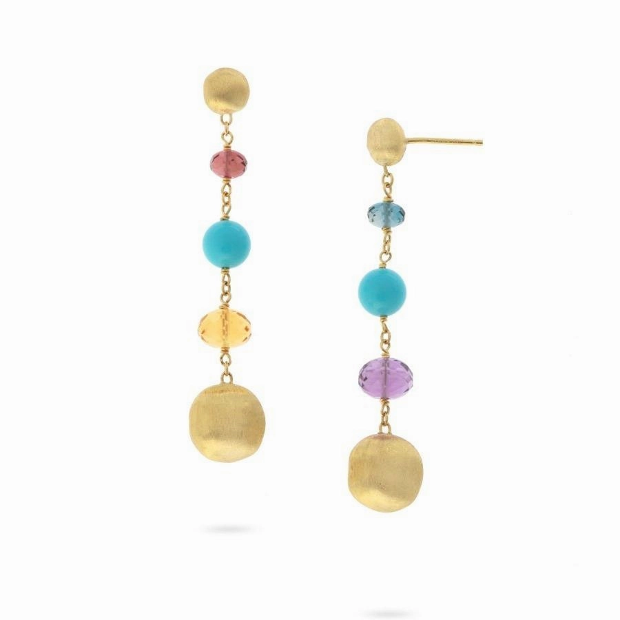 Marco Bicego Africa 18ct Yellow Gold Turquoise Mixed Gemstone Drop Earrings