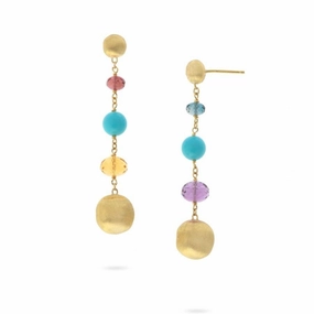 Marco Bicego Africa 18ct Yellow Gold Turquoise Mixed Gemstone Drop Earrings