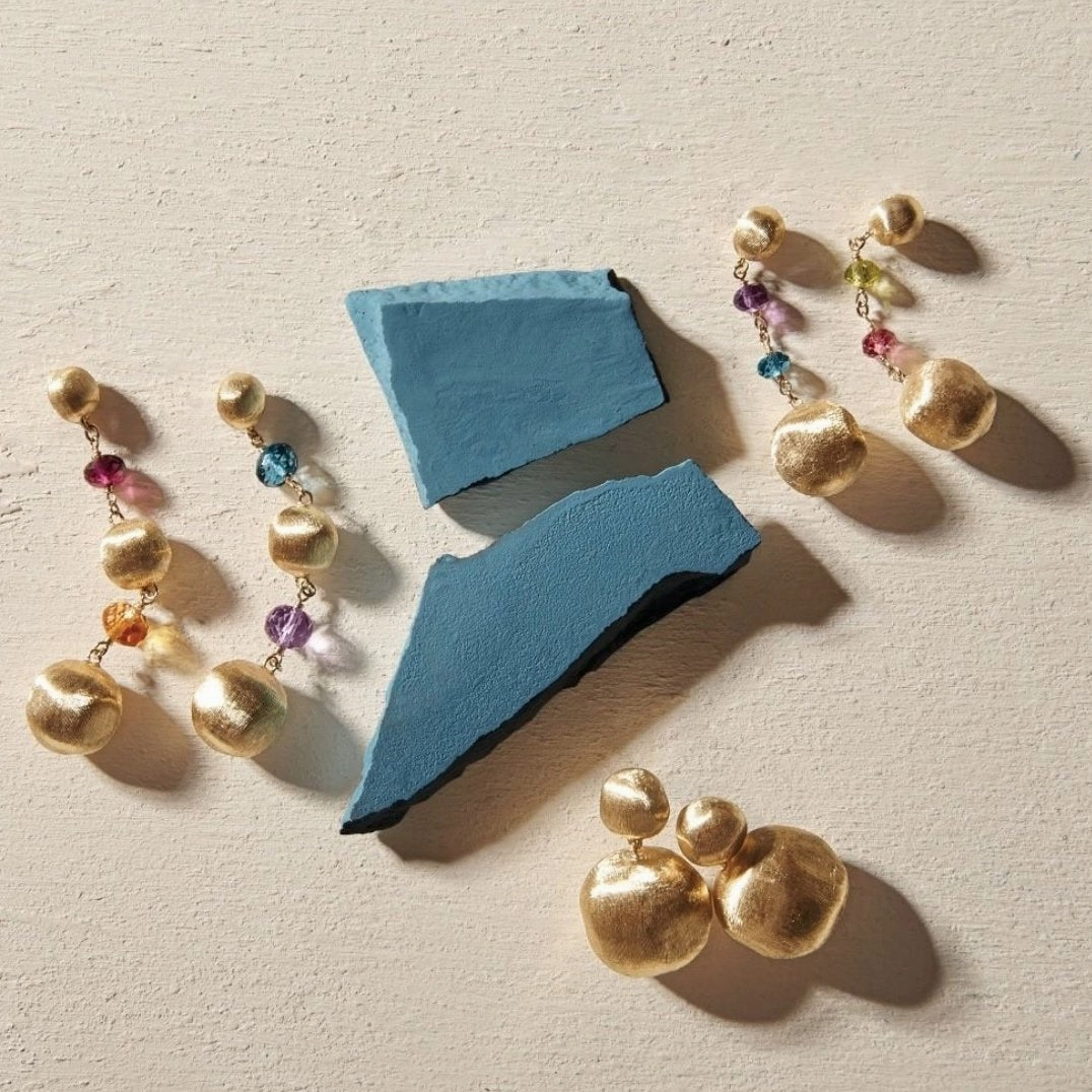 Marco Bicego Africa 18ct Yellow Gold Turquoise Mixed Gemstone Drop Earrings