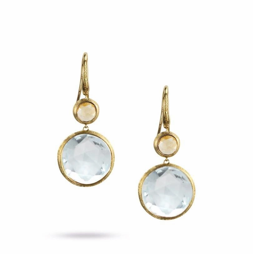 Marco Bicego Jaipur 18ct Yellow Gold Blue Topaz and Citrine Drop Earrings D