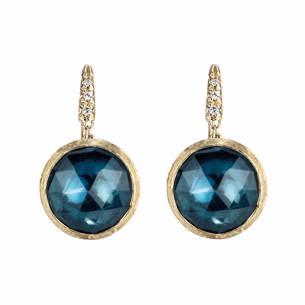 Marco Bicego Jaipur 18ct Yellow Gold London Blue Topaz Diamond Drop Earrings