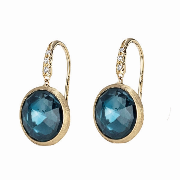 Marco Bicego Jaipur 18ct Yellow Gold London Blue Topaz Diamond Drop Earrings