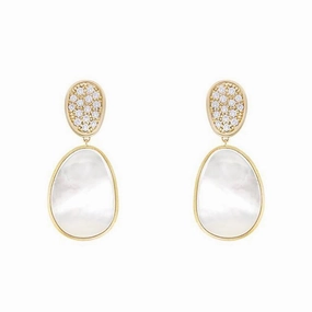 Marco Bicego Lunaria 18ct Yellow Gold Diamond Mother of Pearl Drop Earrings D