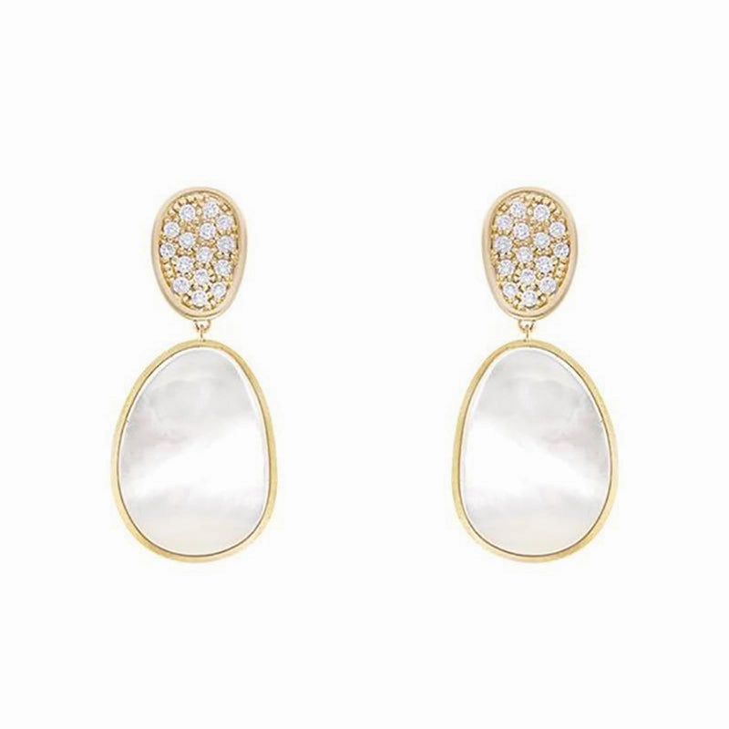 Marco Bicego Lunaria 18ct Yellow Gold Diamond Mother of Pearl Drop Earrings D