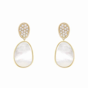 Marco Bicego Lunaria 18ct Yellow Gold Diamond Mother of Pearl Drop Earrings D