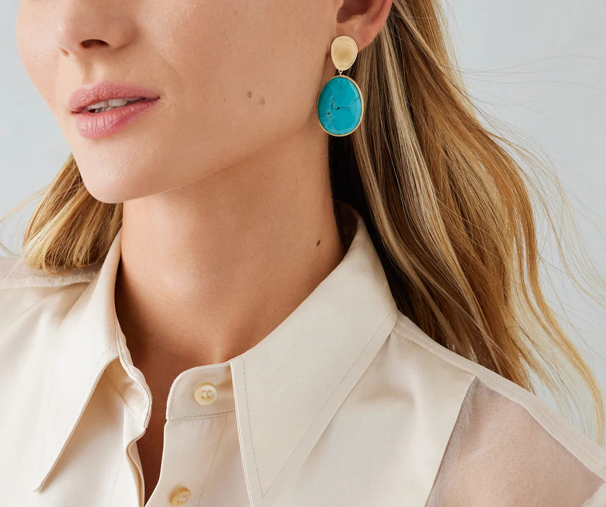 Marco Bicego Lunaria Colour 18ct Yellow Gold & Turquoise Double Drop Earrings