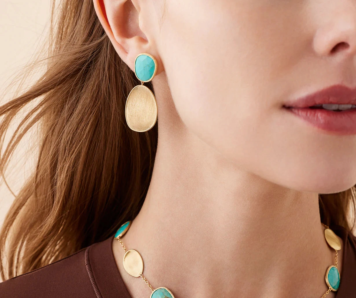 Marco Bicego Lunaria Colour 18ct Yellow Gold & Turquoise Double Drop Small Earrings