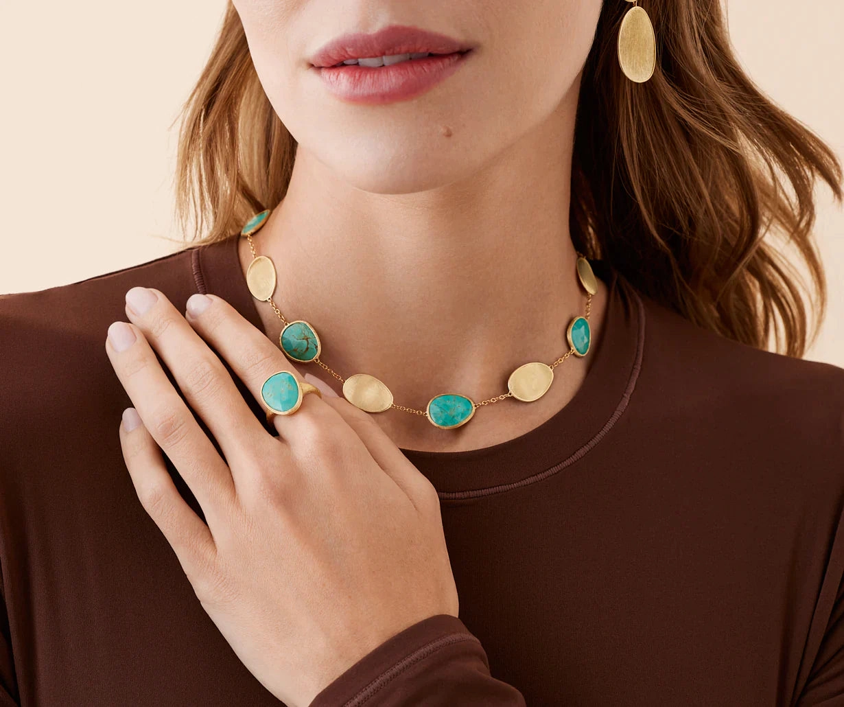 Marco Bicego Lunaria Colour 18ct Yellow Gold and Turquoise Collar Necklace