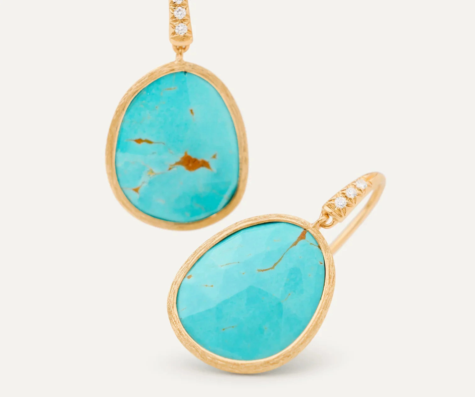 Marco Bicego Lunaria Colour 18ct Yellow Gold Diamond and Turquoise Drop Earrings