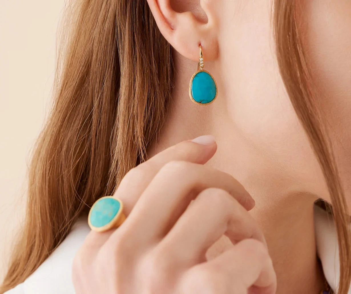 Marco Bicego Lunaria Colour 18ct Yellow Gold Diamond and Turquoise Drop Earrings