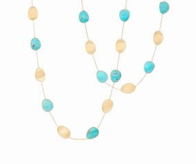 Marco Bicego Lunaria Colour 18ct Yellow Gold Diamond and Turquoise Long Necklace