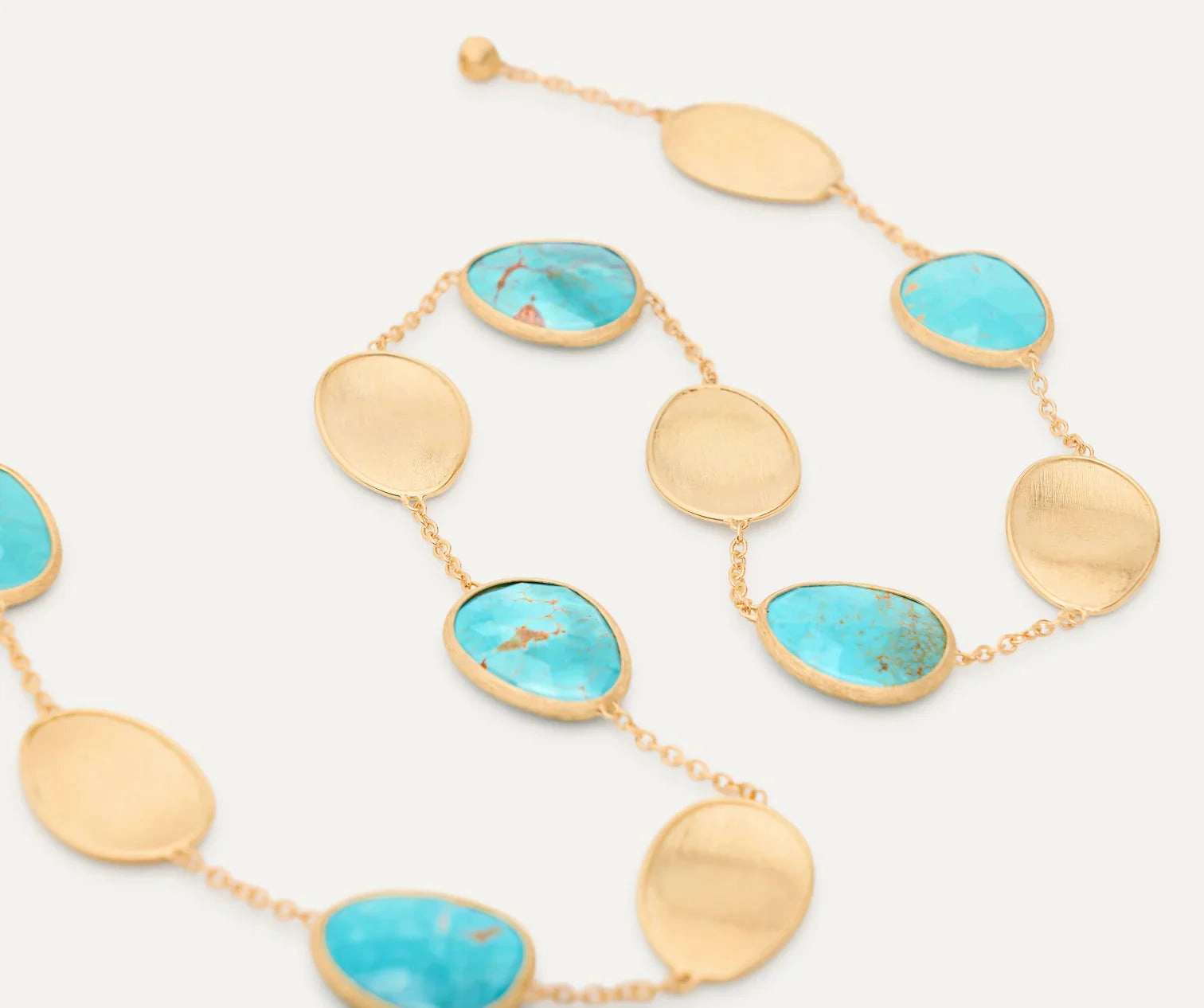 Marco Bicego Lunaria Colour 18ct Yellow Gold Diamond and Turquoise Long Necklace