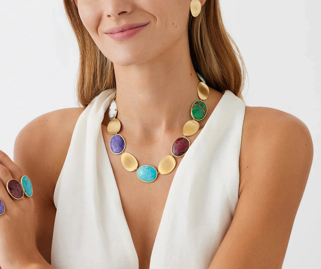 Marco Bicego Lunaria Colour 18ct Yellow Gold Mixed Gemstone Collar Necklace