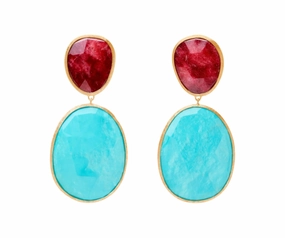 Marco Bicego Lunaria Colour 18ct Yellow Gold Turquoise & Thulite Double Drop Earrings