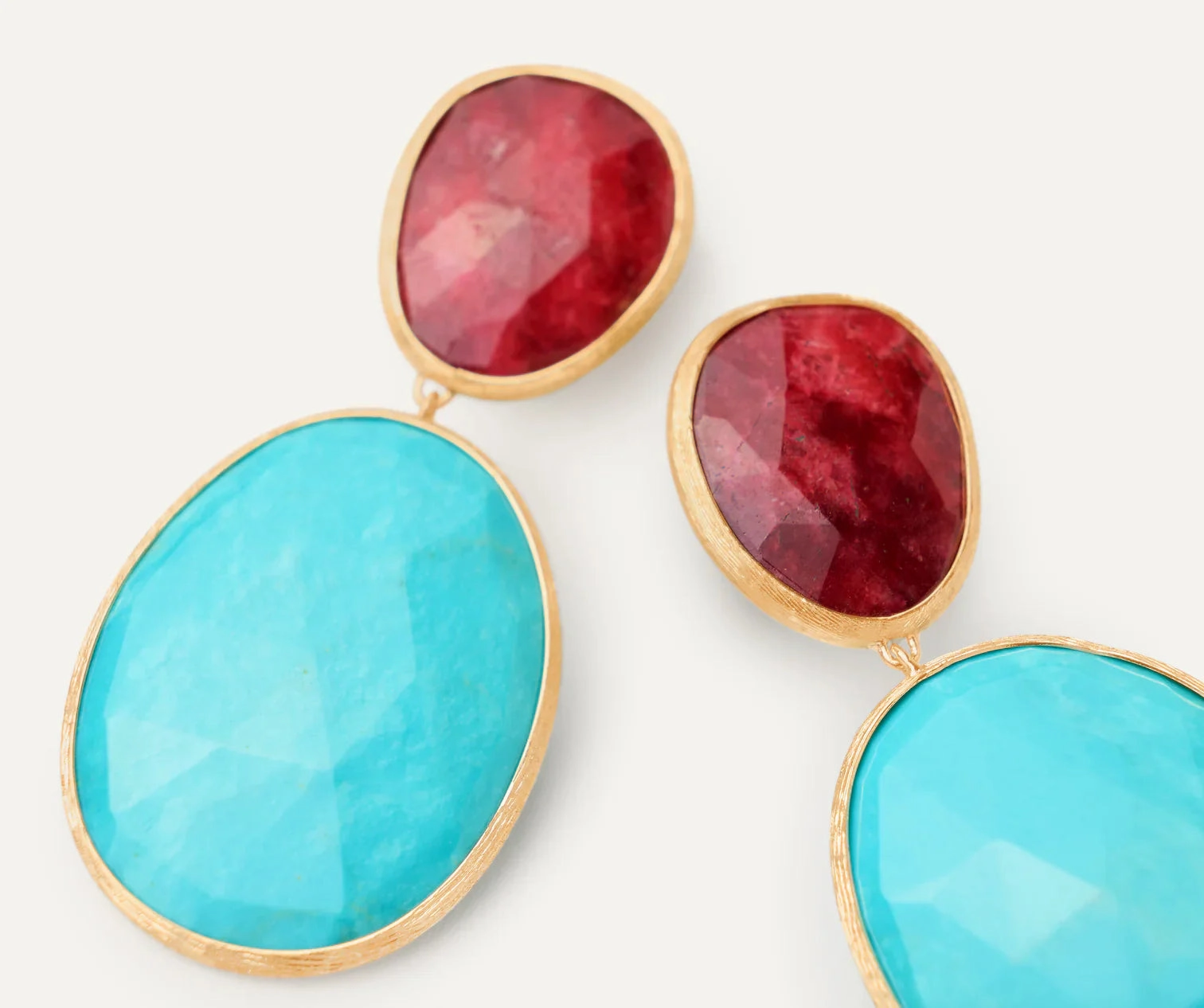 Marco Bicego Lunaria Colour 18ct Yellow Gold Turquoise & Thulite Double Drop Earrings