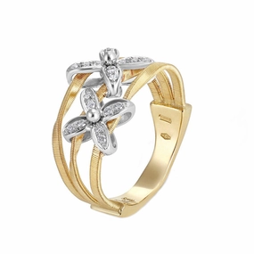 Marco Bicego Marrakech Onde 18ct Yellow Gold Diamond Flower Medium Ring