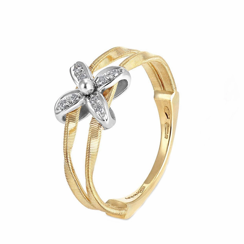 Marco Bicego Marrakech Onde 18ct Yellow Gold Diamond Flower Slim Ring