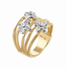 Marco Bicego Marrakech Onde 18ct Yellow Gold Diamond Flower Wide Ring