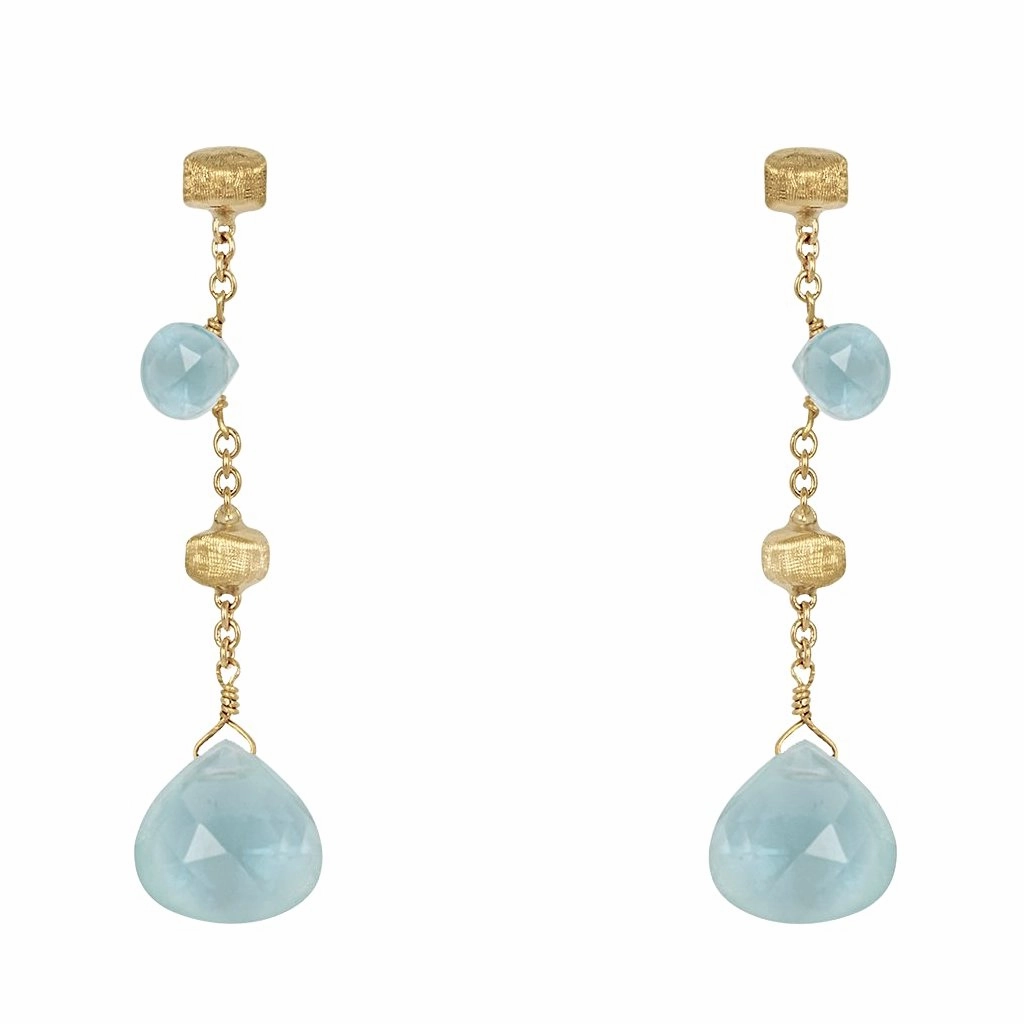 Marco Bicego Paradise 18ct Yellow Gold Aquamarine Drop Earrings