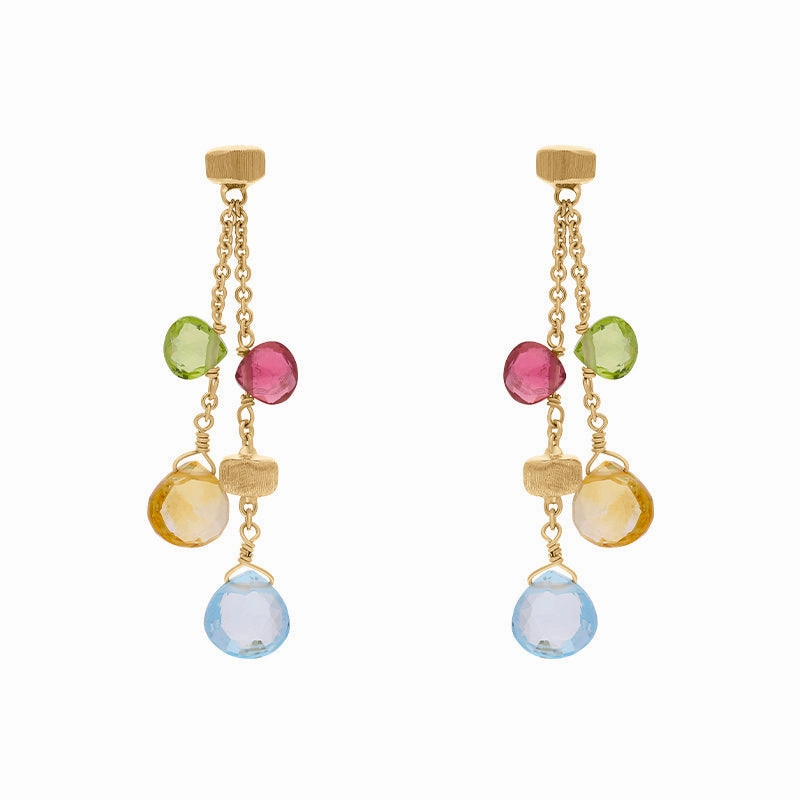 Marco Bicego Paradise 18ct Yellow Gold Mixed Stone Two Strand Drop Earrings