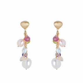 Marco Bicego Paradise 18ct Yellow Gold Pearl and Multicolour Gemstone Drop Earrings