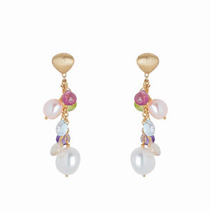 Marco Bicego Paradise 18ct Yellow Gold Pearl and Multicolour Gemstone Drop Earrings
