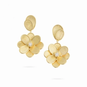 Marco Bicego Petali 18ct Yellow Gold 0.16ct Diamond Single Flower Drop Earrings