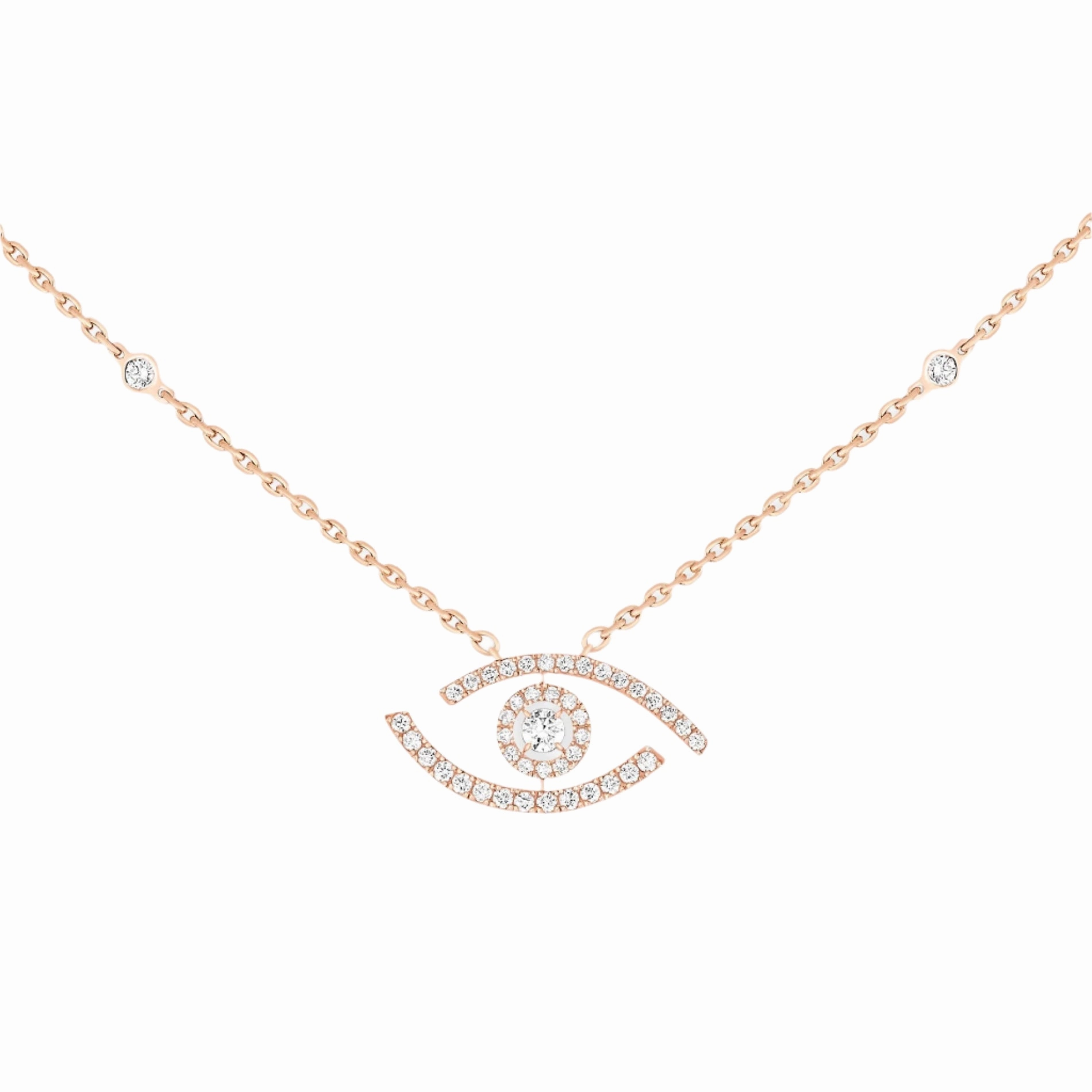Messika Lucky Eye 18ct Rose Gold 0.30ct Diamond Pave Necklace