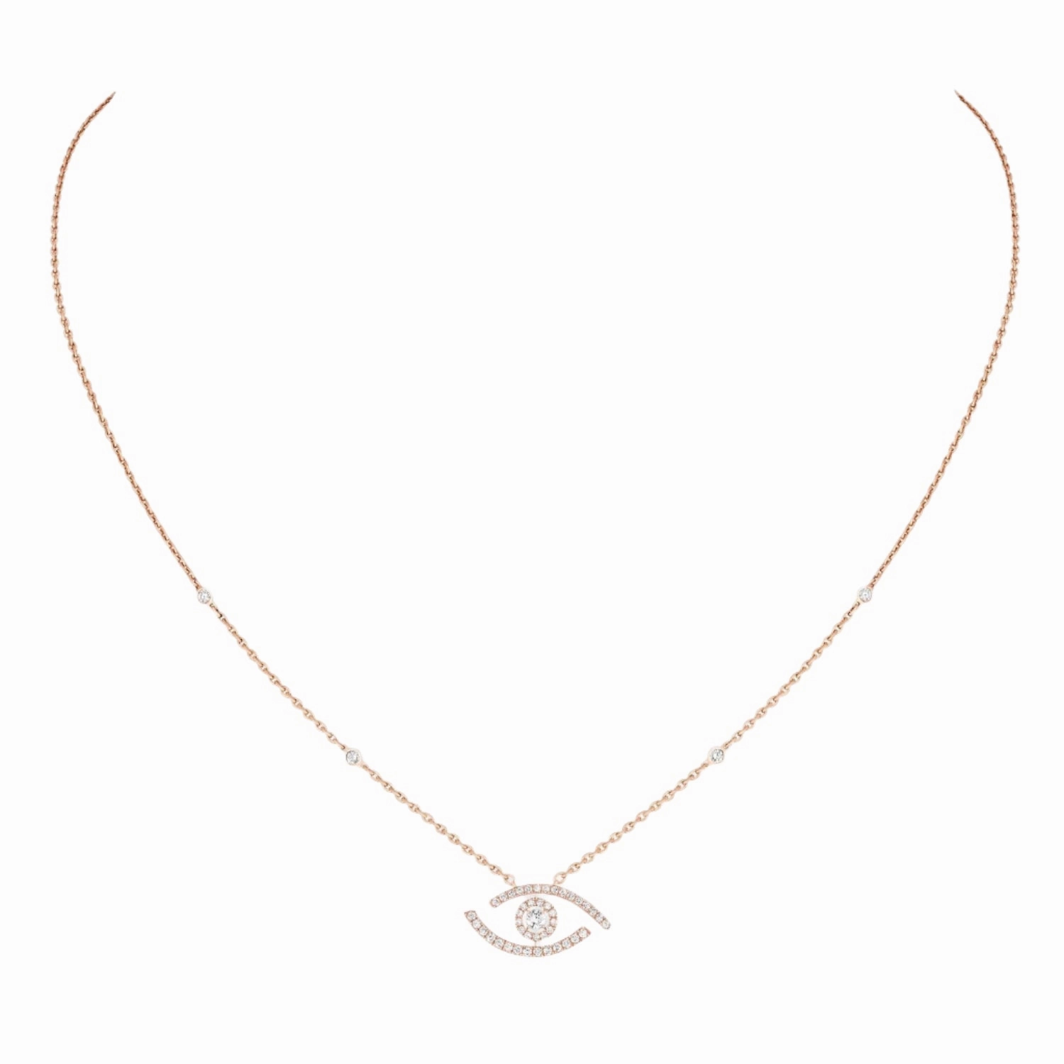 Messika Lucky Eye 18ct Rose Gold 0.30ct Diamond Pave Necklace