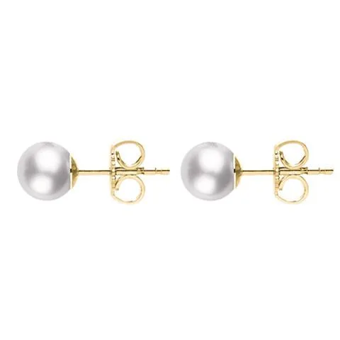 Mikimoto 18ct Yellow Gold 6mm White Grade A Pearl Stud Earrings