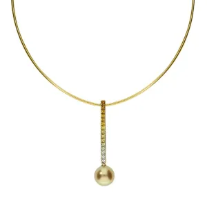 Mikimoto 18ct Yellow Gold Golden South Sea Pearl Sapphire Drop Necklace