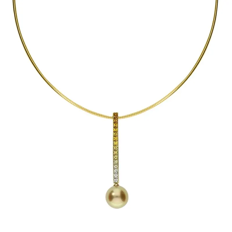 Mikimoto 18ct Yellow Gold Golden South Sea Pearl Sapphire Drop Necklace