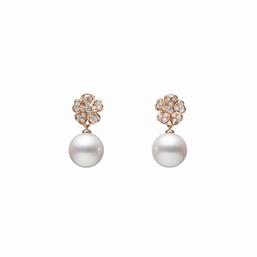 Mikimoto  18ct Rose Gold Akoya Pearl and Diamond Earrings