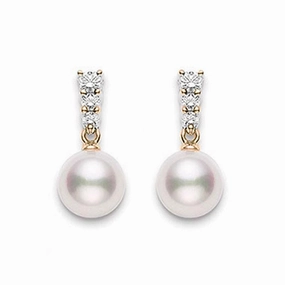 Mikimoto 18ct Rose Gold Diamond 8mm White Akoya Pearl Earrings