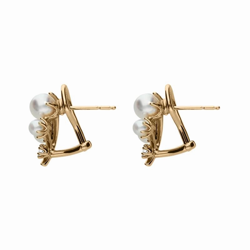 Mikimoto 18ct Rose Gold Diamond White Akoya Pearl Branch Earrings